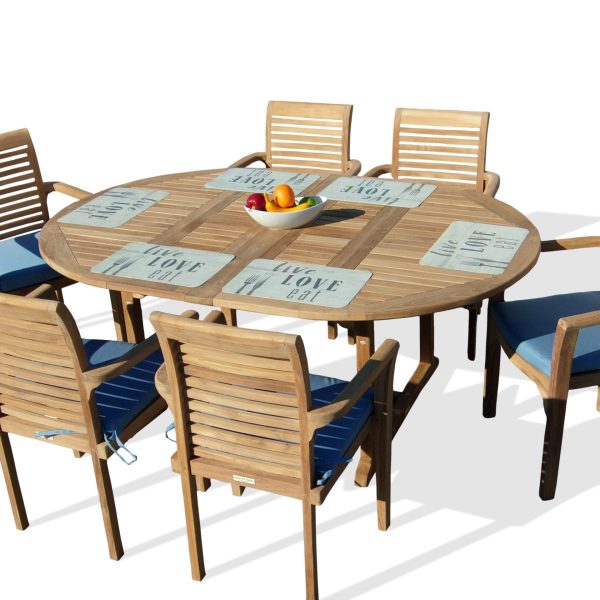 Buckingham Dining Height Extra WIDE 75" x 51" Double Leaf Oval Extension Table w 6 Stacking Arm Chairs