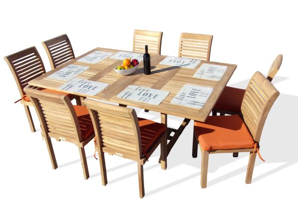 Buckingham Dining Height Extra WIDE 75" x 51" Double Leaf Rect Extension Table w 8 Stacking Armless Chairs