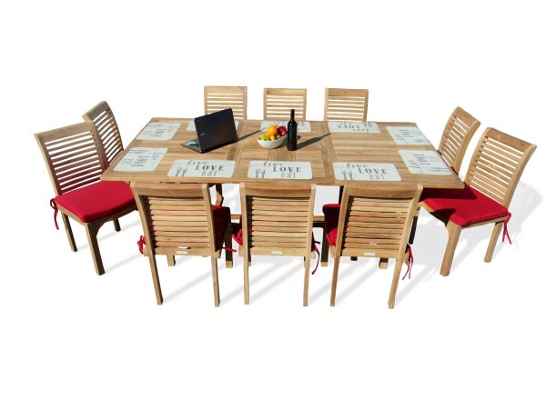 Buckingham Dining Height Extra WIDE 95" x 51" Double Leaf Rect Extension Table w 10 Stacking Armless Chairs