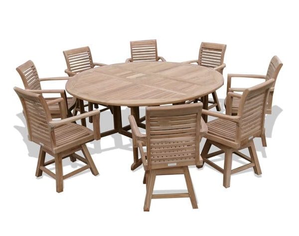 Barcelona 6 Foot Round Drop Leaf Folding Table W/8 Casa Blanca Swivel Arm Chairs