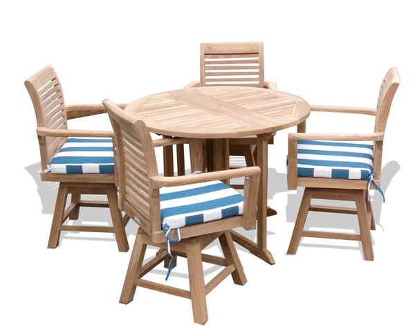 Barcelone 39" Round Drop Leaf Teak Table W/4 Casa Blanca Teak Swivel Arm Chairs
