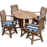 Barcelone 48" Oval Drop Leaf Teak Table W/4 Casa Blanca Teak Swivel Arm Chairs