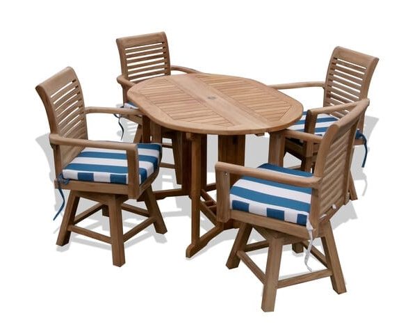 Barcelone 48" Oval Drop Leaf Teak Table W/4 Casa Blanca Teak Swivel Arm Chairs