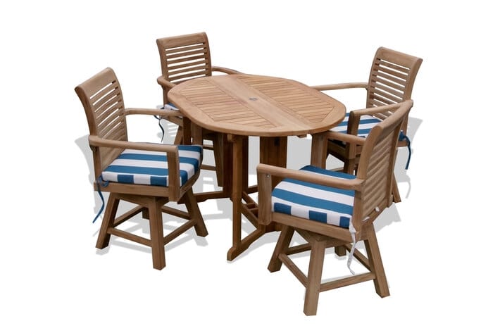 Barcelone 48" Oval Drop Leaf Teak Table W/4 Casa Blanca Teak Swivel Arm Chairs