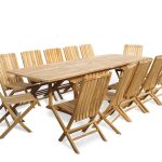 Buckingham 108" Rectangular Double Leaf Extension Teak Table W/12 Java Folding Chairs w/ Lumbar Support