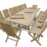 Buckingham 138" Rectangular Double Leaf Extension Teak Table W/16 Java Folding Chairs w/ Lumbar Support
