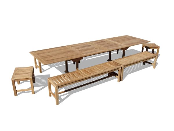 Buckingham 138" x 39" (11 1/2 Feet Long) Double Leaf Oval Extension Table w/6 Backless Benches...Seats 16 Adults