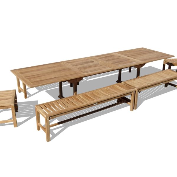 Buckingham 138" x 39" (11 1/2 Feet Long) Double Leaf Oval Extension Table w/6 Backless Benches...Seats 16 Adults