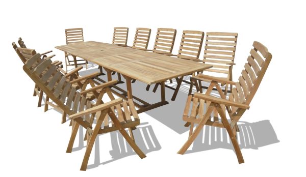 Buckingham 138" x 39" Double Leaf Extension Table w/12 Chelsea 5 Position Reclining Arm Chairs