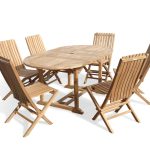 Buckingham 66" x 39" Double Leaf Oval Extension Teak Table W/6 Java Folding Chairs w/ Lumbar Support