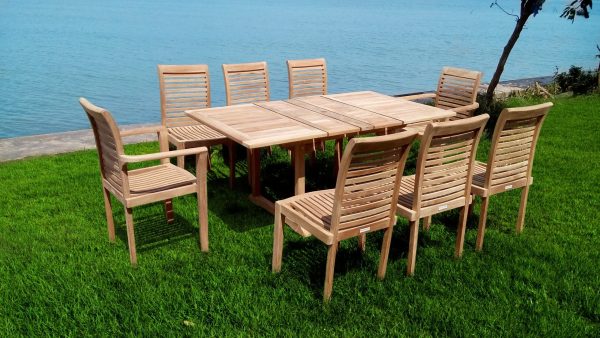 Buckingham Rectangular 66" Double Leaf Extension Table W/8 Casa Blanca Stacking Chairs