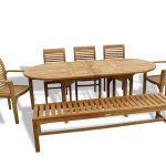 Buckingham 82" x 39" Double Leaf Oval Extension Table w One 72" Backless Bench & 5 Stacking Chairs