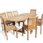 Buckingham 82" x 39" Double Leaf Oval Extension Teak Table W/8 Casa Blanca Armless Stacking Chairs