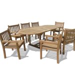 Buckingham 82 x 39" Oval Double Leaf Teak Extension Table w/8 Majestic Windsor Arm Chairs.