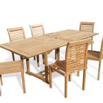 Buckingham 82" x 39" Double Leaf Rectangular Extension Teak Table W/ 6 Casa Blanca Armless Stacking Chairs