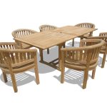 82 x 39" Rectangular Double Leaf Teak Extension Table W/6 Impressive Kensington Curved Arm Chairs