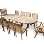 Buckingham 95" x 39" Oval Teak Extension Table w/8 Armless Casa Blanca Stacking Chairs & 2 Reclining Folding Chairs