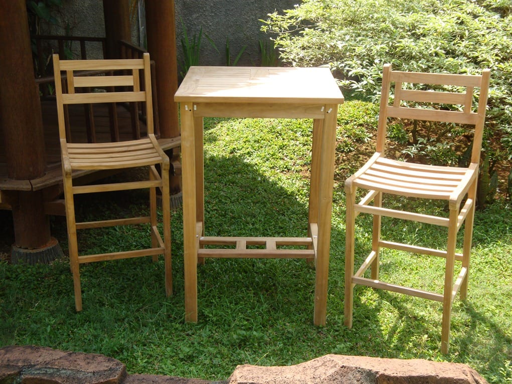 Avalon 27" Square Teak Bar Table W/2 Seville Teak Bar Chairs