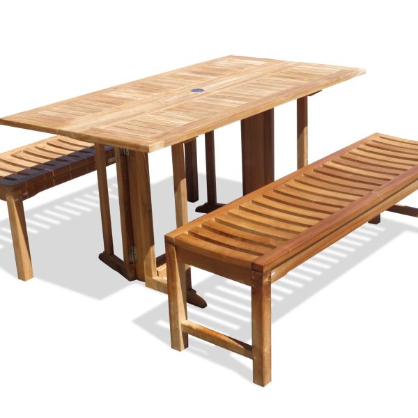 Barcelona 59" x 31" Rectangular Drop Leaf Teak Table W/two 59" Backless Benches...Seats 6