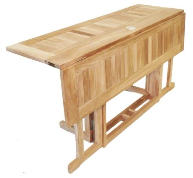 Grade A Teak Dining 59 x 31 Inch Rectangular Drop Leaf Folding Table, Use With 1 Leaf Up or 2, Makes 2 Different Tables - Barcelone.. Assembled.