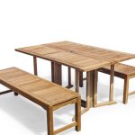 Barcelona 59" x 39" Rectangular Drop Leaf Teak Table W/two 59" Backless Benches...Seats 6