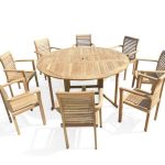 Barcelona 6 Foot Round Drop Leaf Folding Table W/8 Casa Blanca Stacking Arm Chairs