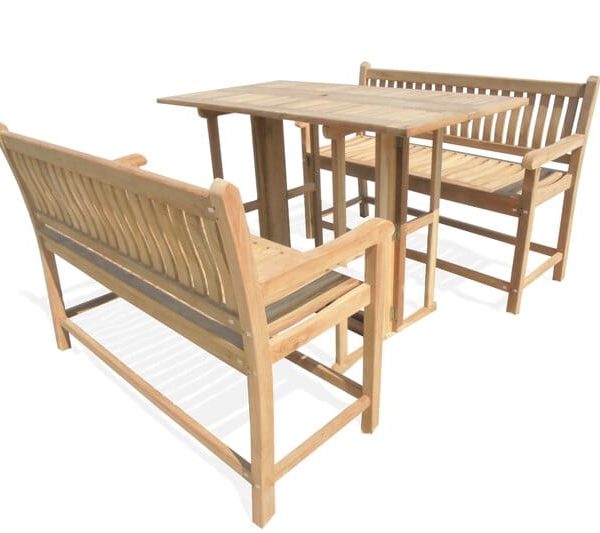 Bimini 59" x 31" Rectangular Drop Leaf Folding Counter Table (Almost 5 Foot Long Table) w 2 Windsor Counter Benches