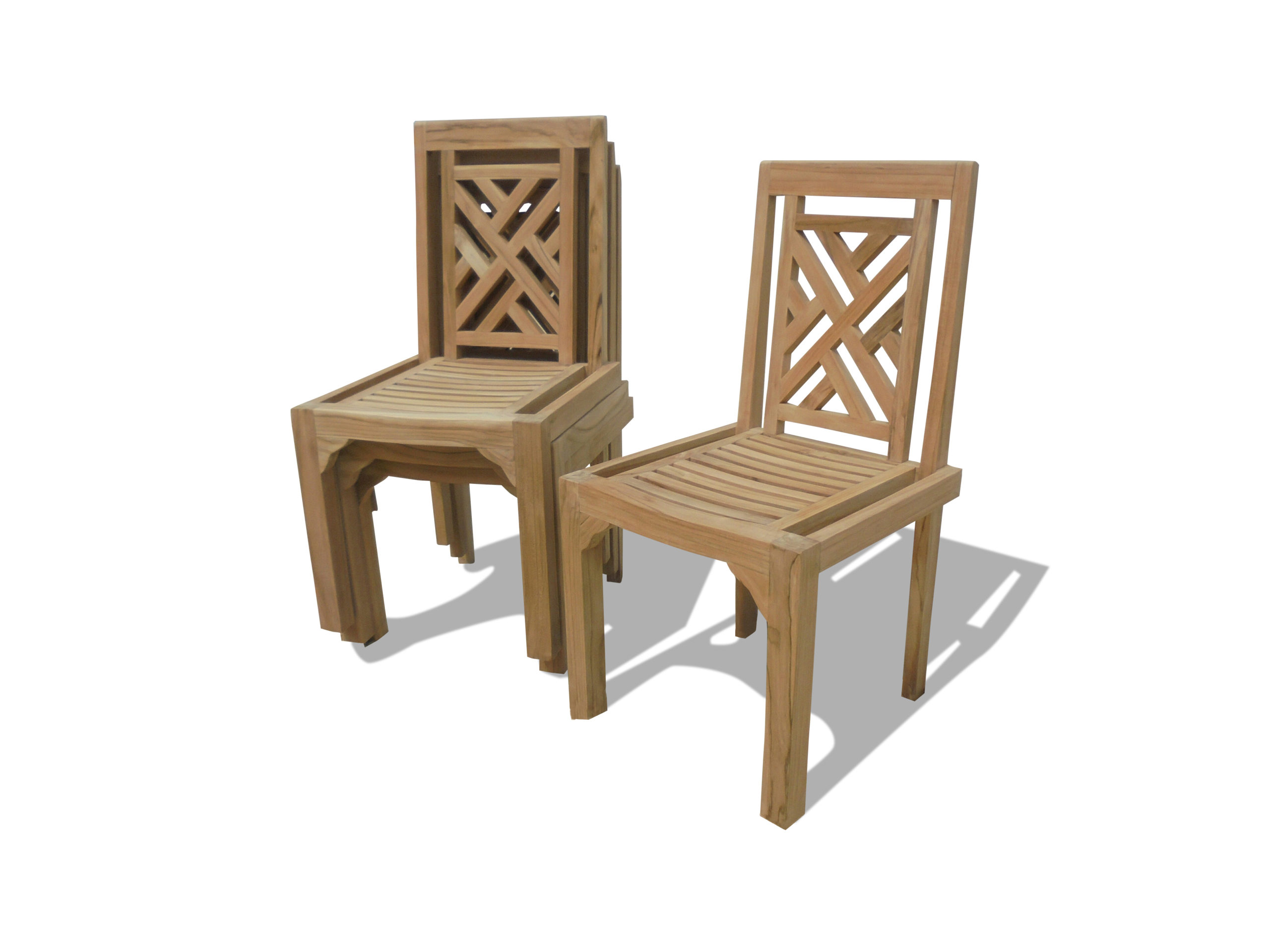 4 Pack-Chippendale Armless Teak Stacking Chair w/Comfortable Contoured seat