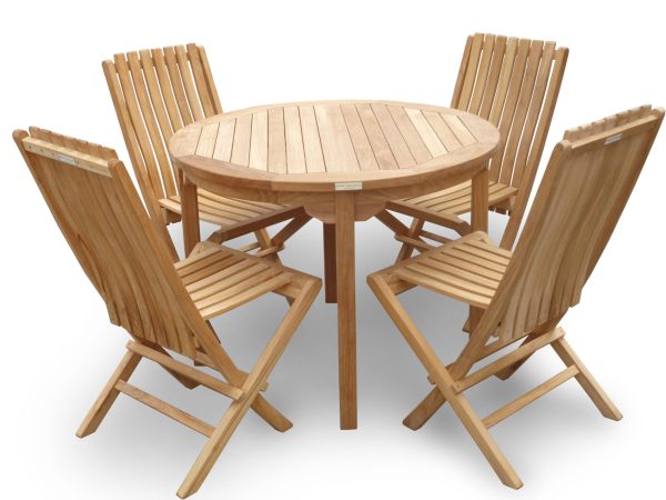 Cannes 39" Round Dining Table w/4 Java Folding Chairs