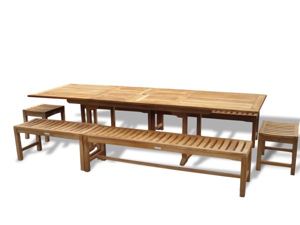 Buckingham 108" x 39" Double Leaf Rect Extension Table w/6 Backless Benches...Seats 12 Adults