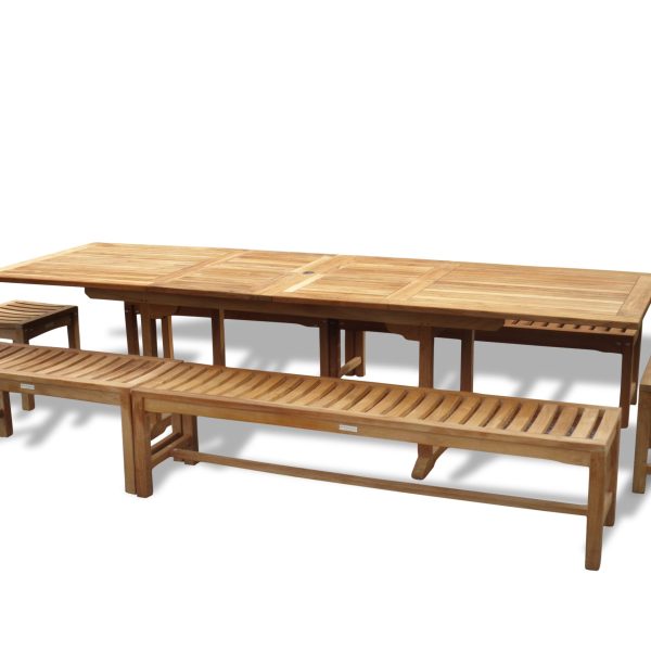 Buckingham 108" x 39" Double Leaf Rect Extension Table w/6 Backless Benches...Seats 12 Adults