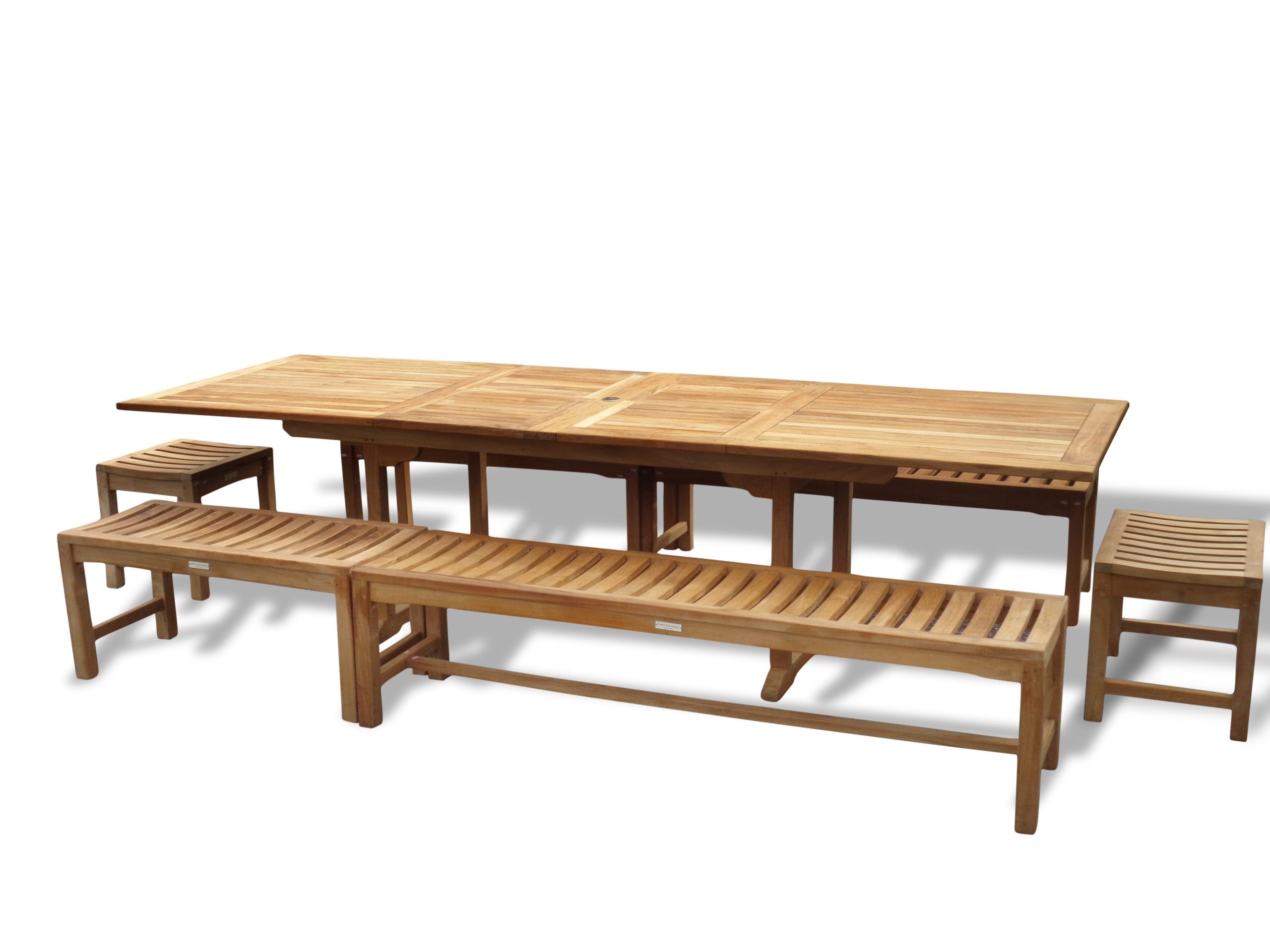Buckingham 108" x 39" Double Leaf Rect Extension Table w/6 Backless Benches...Seats 12 Adults