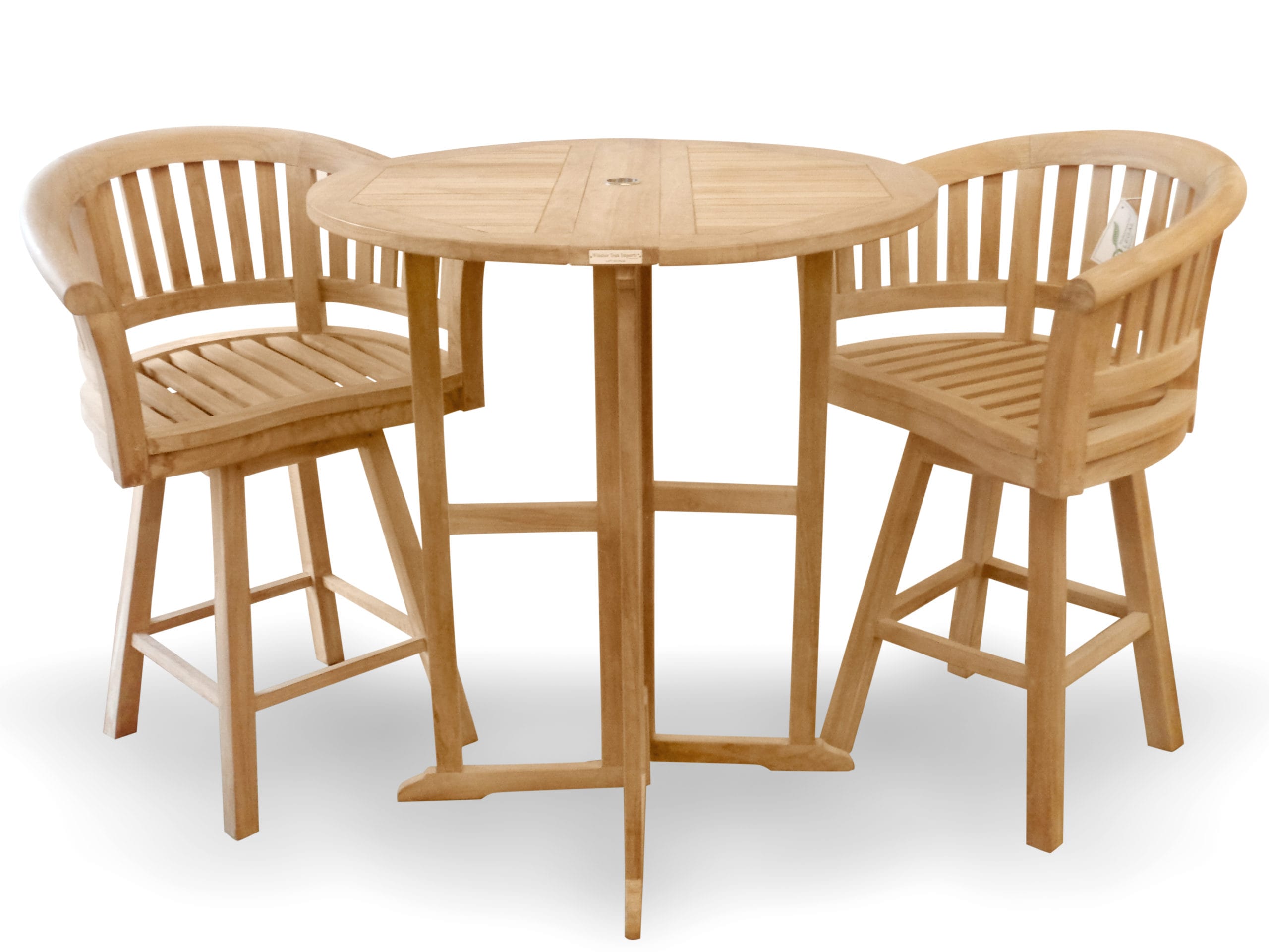 Nassau 39" Round Drop Leaf Folding Bar Table W/2 Kensington Swivel Bar Chairs