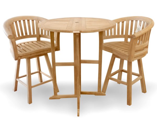 Bimini 39" Round Drop Leaf Folding Counter Table W/2 Kensington Swivel Counter Chairs