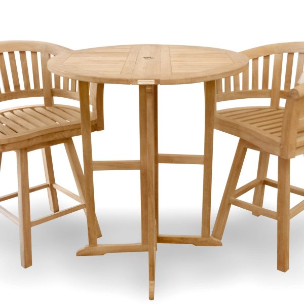 Bimini 39" Round Drop Leaf Folding Counter Table W/2 Kensington Swivel Counter Chairs