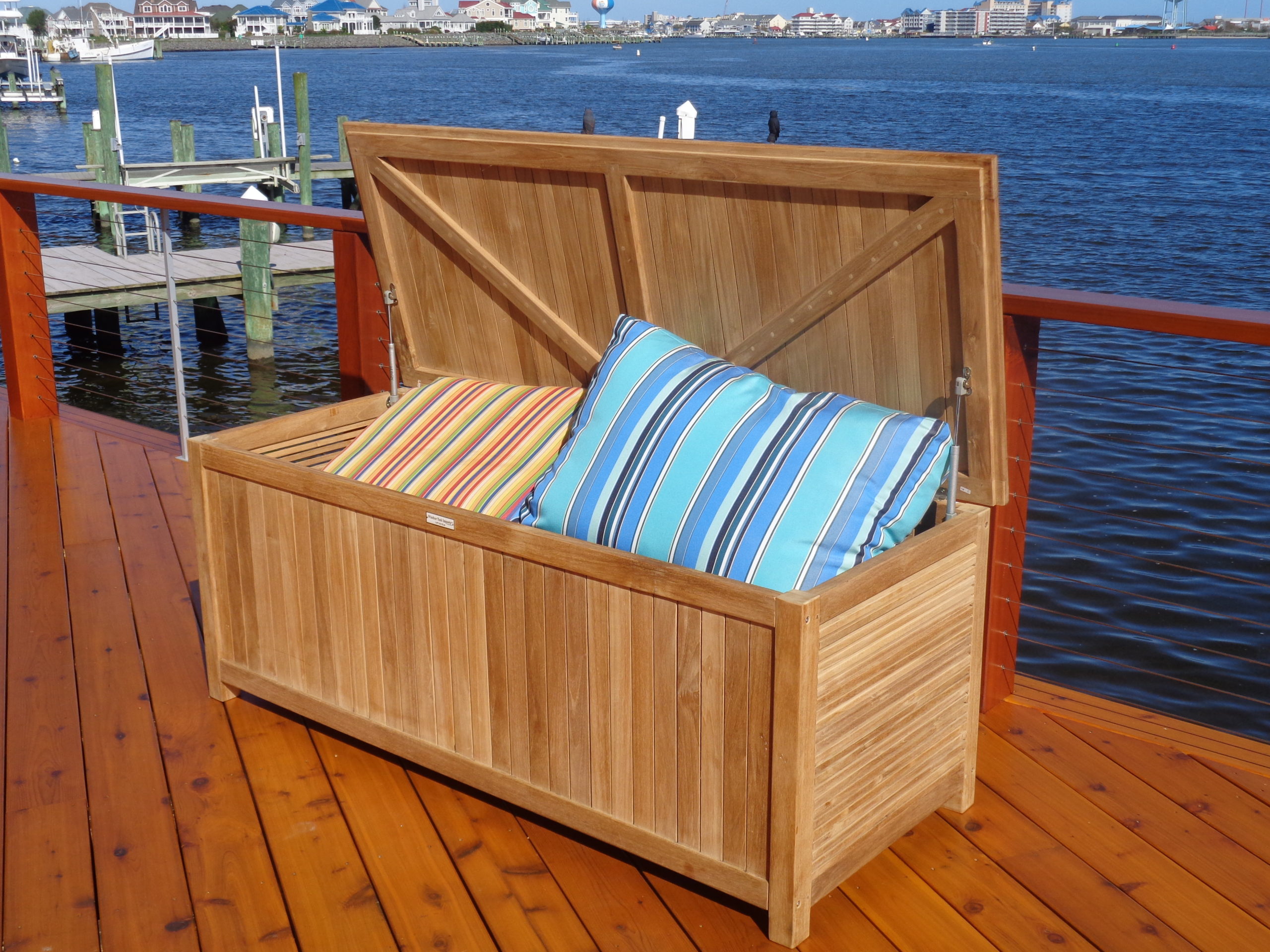 Our Original Nantucket Teak Dock Storage Box 59" x 24",120 lbs of Grade A Teak, Shipped Assembled