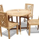 Barcelona 39" Round Drop Leaf Teak Table W/4 Chippendale Teak Stacking Chairs