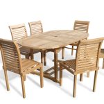 Buckingham 66" x 39" Double Leaf Oval Extension Teak Table W/6 Casa Blanca Armless Stacking Chairs