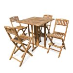 Bimini 35" Square Drop Leaf Teak Counter Table W/4 Mallorca Folding Teak Counter Chairs