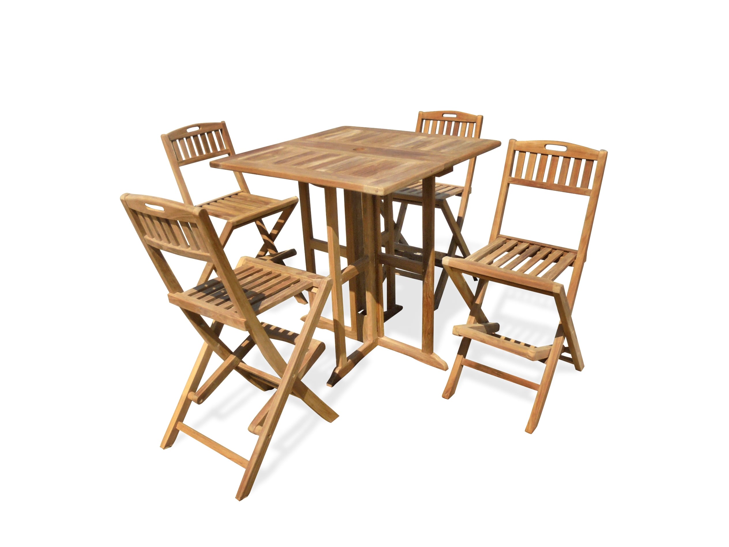 Nassau 35" Square Drop Leaf Teak Bar Table W/4 Mallorca Folding Teak Bar Chairs