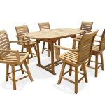 Bimini Counter 66" Double Leaf Oval Teak Extension Table w 6 St Moritz Swivel Chairs