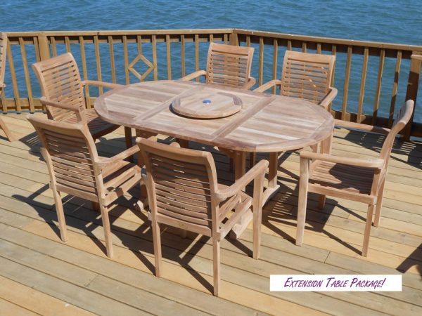 Buckingham Oval 66" Double Leaf Teak Extension Table W/6 Casa Blanca Teak Stacking Chairs