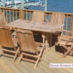 Barcelona 59" Rectangular Drop Leaf Teak Table W/4 Java Folding Teak Chairs & 2 Jakarta Folding Teak Armchairs