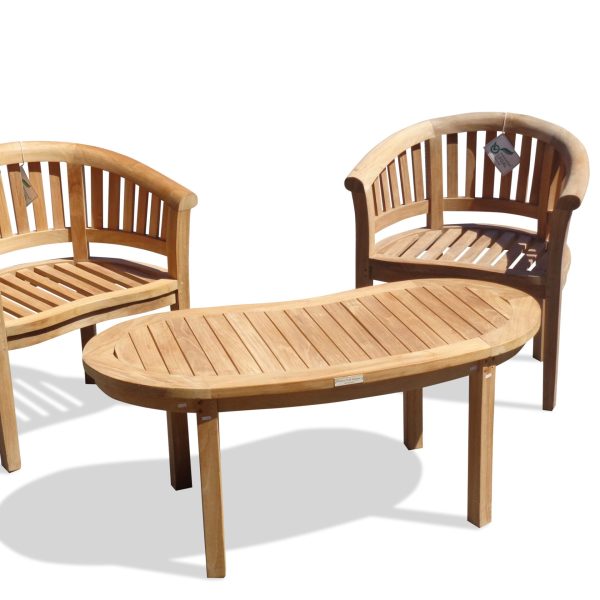 Kensington Teak 3 Pc Set, 2 Curved Armchairs and a 47" Kidney Coffee Table