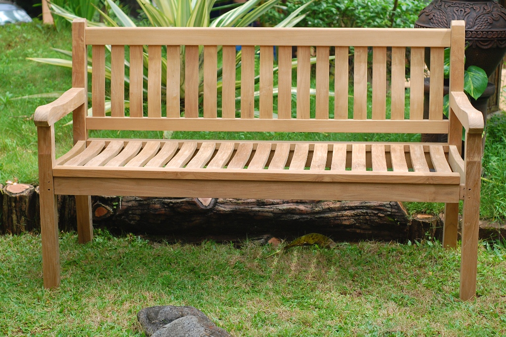 59" Windsor Teak Bench w Arms 3 Seater