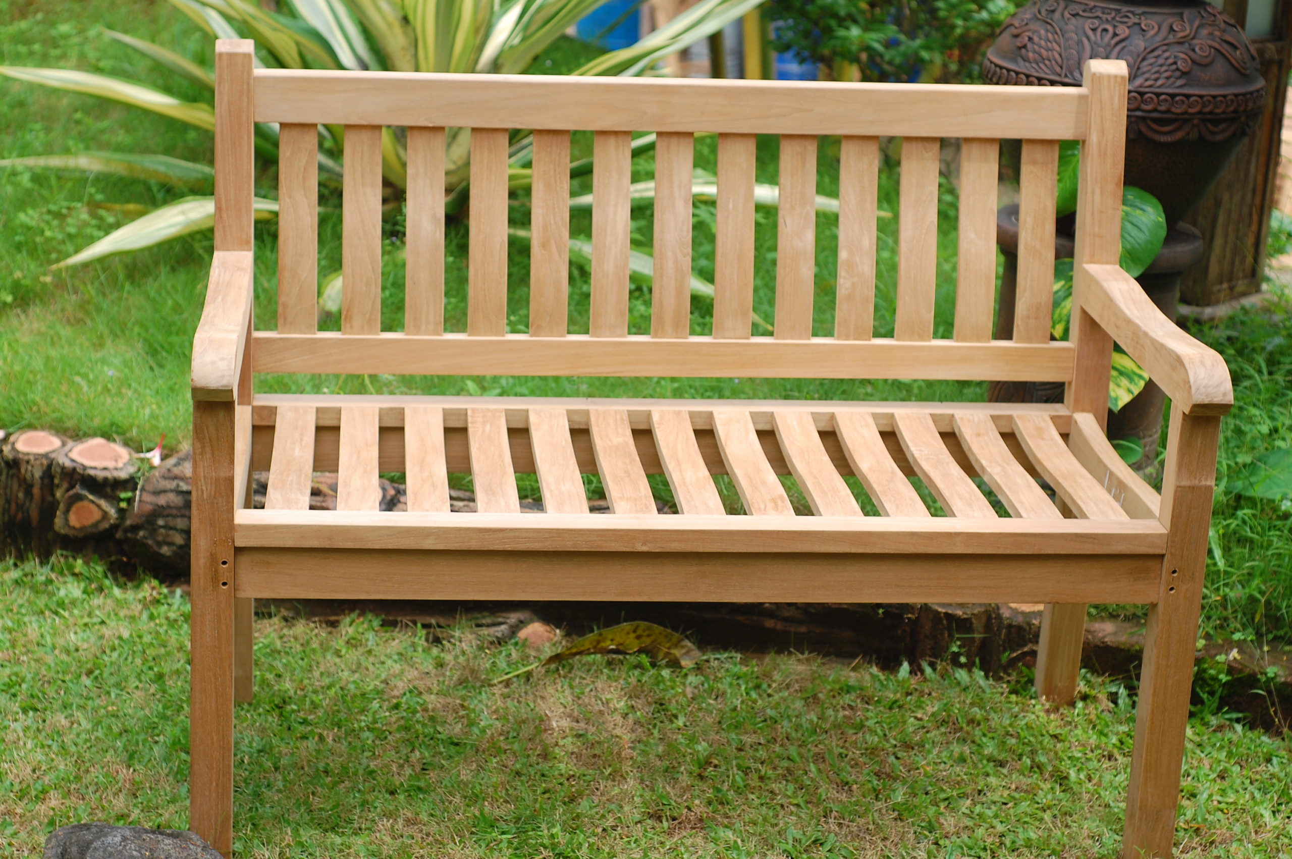 48" Windsor Teak Bench w Arms 2 Seater