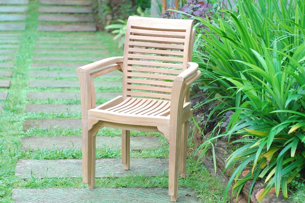 Casa Blanca Teak Stacking Arm Chair Designer Look. Comes Assembled. Priced and Packed 4 per Box