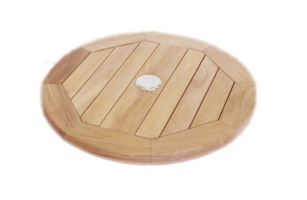 Round Teak Lazy Susan with Umbrella Holder and Smooth Rotation
