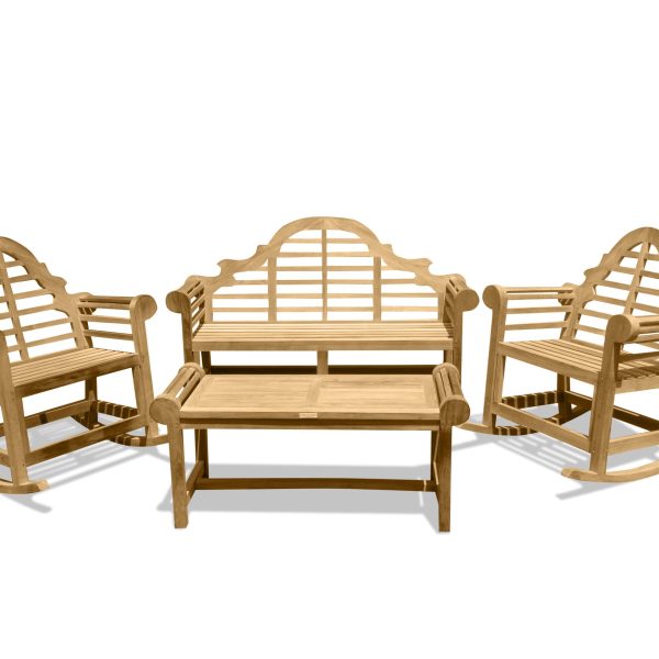 Lutyens 3-Seater Bench, 2 Single Rockers, & Table