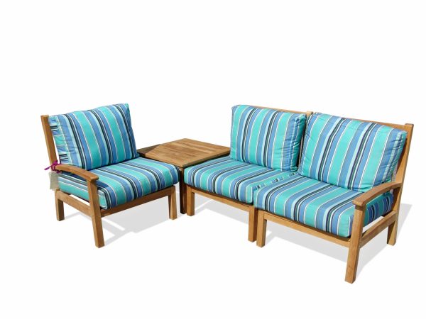 Portofino Deep Seating Sectional 4 pc Set w Square Table & Sunbrella Cushions